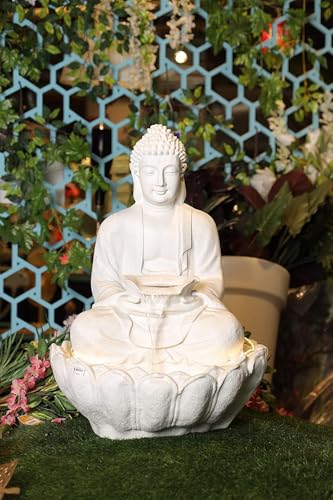 SEPBORN Buddha Water Fountain, 66 cm, White Resin with LED Lights Water Pump