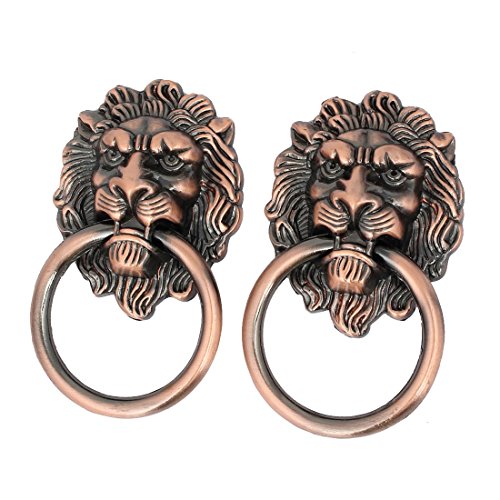 Echocart 32mm Hole Spacing Metal Lion Head Design Pull Handles Rings Copper Tone 2pcs