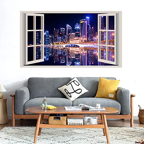 GADGETS WRAP Printed Wall Decal Sticker Fake Window Style Decal (90cm x 50cm) - City Night