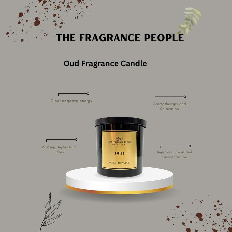 The Fragrance People Luxury 3-Wick Scented Oud Candle Premium Wax - Organic Fragrance of Oud Candles - Premium Glass Jar - Essential Aroma Oils for Home Decor & Luxury Gift - up to 28 Hours