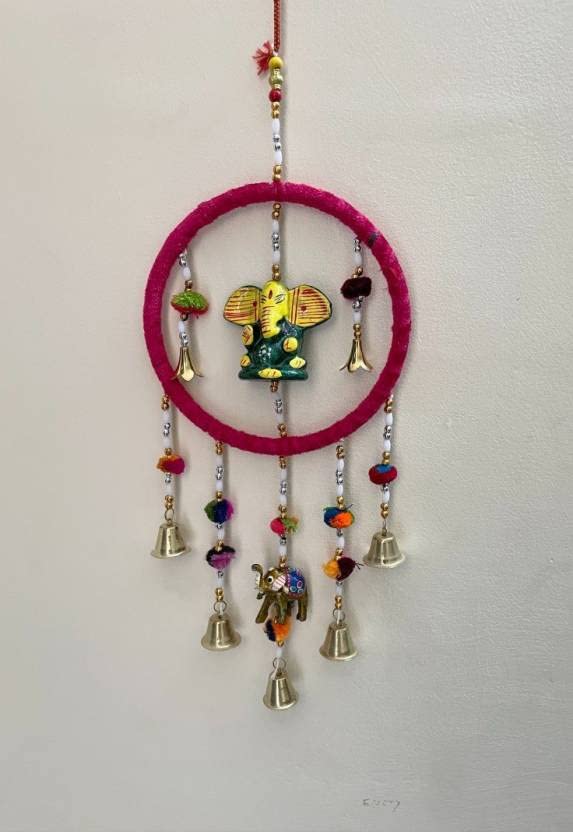 SPHINX Rajasthani Handcrafted Multicolour Wall Hanging Ganesh with Metal Bell Plastic Windchime (Height Approx. 60 cms/23.6 inches) - 2 Piece