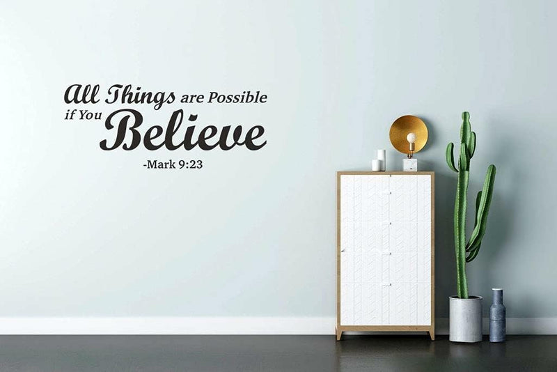 GADGETS WRAP Bible Verse Wall Decals,All Things are Possible if You Believe -Mark 9:23 Prayer Wall Stickers,Religious Scripture Blessed Lettering Vinyl