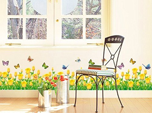 Syga Yellow Border Flowers Wall Stickers Anywhere on Plain Surface can Paste Sticker A_MUYH