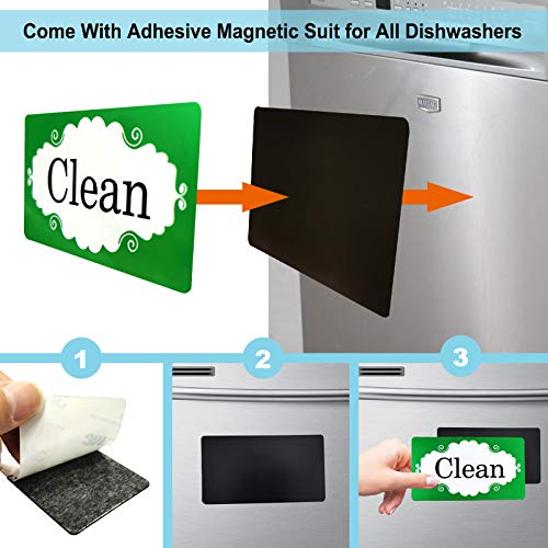 Dishwasher magnet cleaning dirty sign: strong magnet waterproof double-sided flip cover, can be used on stainless steel non-magnetic dishwasher-magnetic parts with adhesive (green)