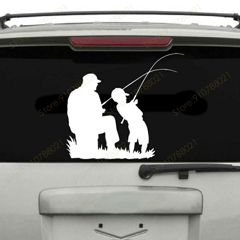 GADGETS WRAP Vinyl Father and Son Fishing Vinyl Decal Fisherman Fish Car Window Sticker White