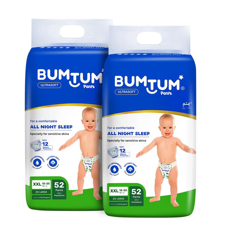 Bumtum Baby Diaper Pants, XXL Size, 104 Count, Double Layer Leakage Protection Infused With Aloe Vera, Cottony Soft High Absorb Technology