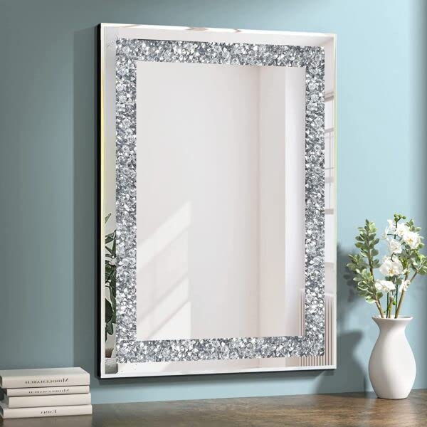 Alfa Design Rectangular Crystal Bathroom Mirror for Wall Mirror, Bathroom Venetian Wall Crystal Diamond Mirror 24x18inch (Rectangular)