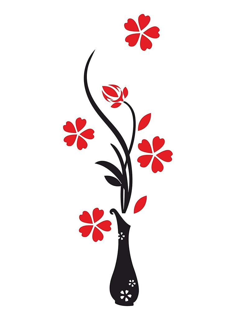 Ghar Kraft Set of 2 Wall Sticker Flower Vase Red and Magical Tree Wall Sticker(Polyvinyl Chloride), Self-Adhesive