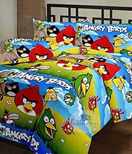 GodSun Harvest Kid's Super Soft Floral Design Print Reversible Single Bed Dohar, Multicolour (Angry Bird, Single) (100% Microfibre)