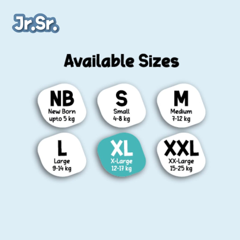 Jr.Sr. baby diaper| Extra Large | 12-17 Kg | 54 Counts | Pack of 1