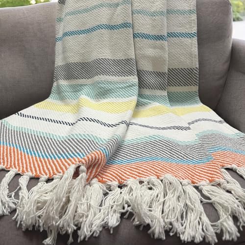 Cotton Goodness Handmade Pure Cotton Sofa Throw Blanket, Soft Decorative Throw for Living Room, Sofa, Chair and Couch, Reversible and Breathable Throw, Autumn Bliss (Size- 130 x 160 cm)