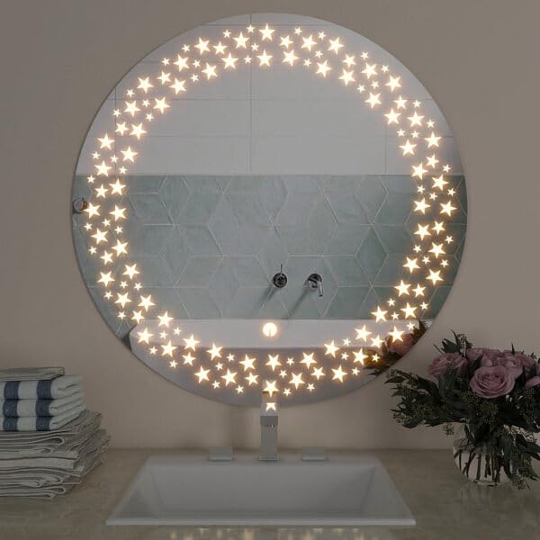 TINITALO Bathroom LED Mirror Home Mirror Wall Mirror with Touch Sensor, 3 Light Effects, Glass, Round LED-52 (24 x 24 Inch)