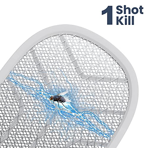 GIGAWATTS Autokill 2-in-1 Mosquito Racket 1200mAh Battery USB Charging LED Light Insect Bugs Trap Fly Swatter for Indoor Home Outdoor (White, 6-Months Warranty, Charge Before First USE)