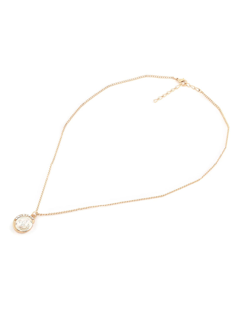 ZAVERI PEARLS Gold Tone Dazzling Diamonds Embellished Minimal Drop Pendant Chain For Women-ZPFK14553