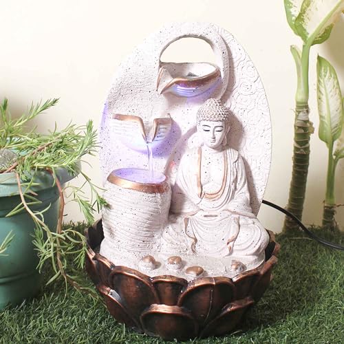 Art N Hub Lord Buddha Home Decorative Water Fountain Best Home and Office Inauguration Gift Items | Built (27 x 27 x 40 CM | Dotted Pink Copper)