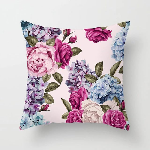 Urvaan Velvet Flower Printed Cushion Cover, 16 x 16 Inch, Set of 6, Multicolour