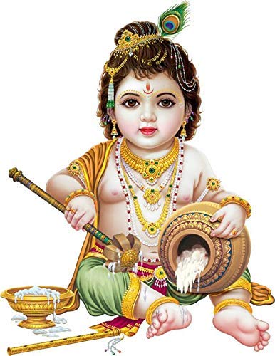 kaushiki collection Bal Krishna ji Wall Sticker with Multi Colour Size - 60 cm X 46 cm, Wall Sticker for Living Room/Bedroom/Office and All Decorative Stickers (GOD DESG-03)