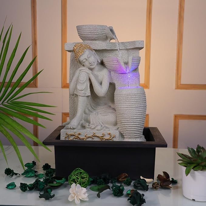 Buddha Waterfall Tabletop Fountain for Meditation, Home, Office Decor