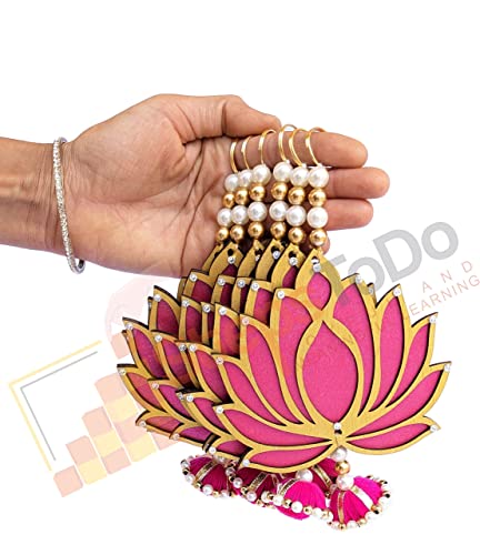 StepsToDo (with device) Hanging Wooden Lotus Cut-Out Handicraft. Set of 6. Rose Pink. Festive DIY Craft Material. Completely Wooden. Decoration for Any Festival, Diwali, Pooja, Wedding Gift.(6)