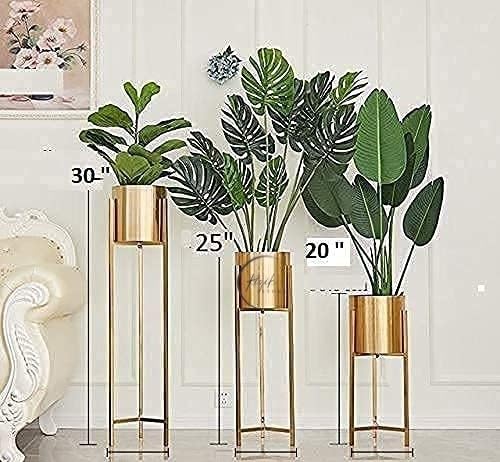 Rizik Store™ Modern Metal Floor Flower Stands for Living Room Bedroom Display Plant Stand Tall Indoor Plant Stand with Planter Pot | Gold |