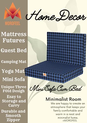 MOROFEEL 2 Inch Dual Comfort Reversible Foldable UHD Foam Single Bed Mattress 3 Fold Blue & Black (72X35X2 inch)