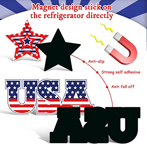 Whaline 19Pcs Patriotic Star Refrigerator Magnets Set 4th of July USA American Flag Garage Magnets with Lines Stars Stripes Magnet Decals for Independence Day Mailbox Car Kitchen Metal Door Cabinets