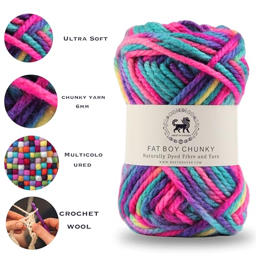 NESTNHAVEN, Fat BOY Chunky Motu Thick Hand Knitting/Crochet Wool Yarn, 6 mm Thickness, Pack of 1 (1 Ball / 100 Grams), Multicoloured (BBCH014)