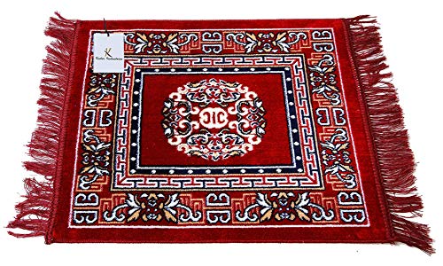 Kuber Industries 4 Pieces Velvet Prayer Square Mat/Aasan/Pooja Mat/Meditation Mat/Multipurpose Velvet Rug Mat 2 Ft X 2 Ft (Red & Maroon) Ctktc33989, Standard