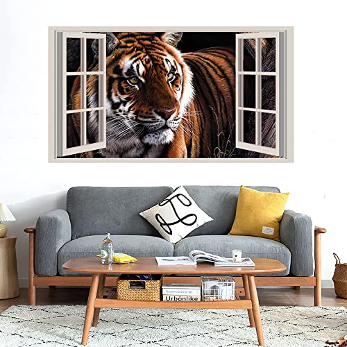 GADGETS WRAP Printed Wall Decal Sticker Fake Window Style Decal (90cm x 50cm) - Beautiful Tiger