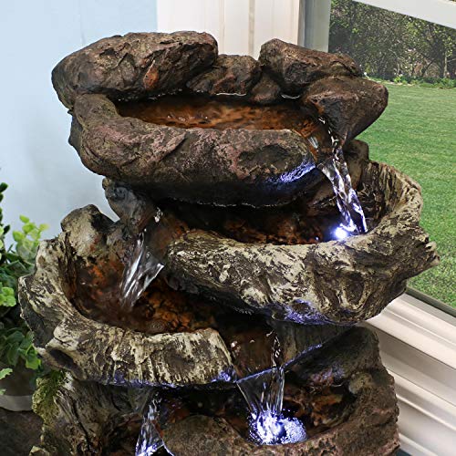 Sunnydaze 5-Step Rock Falls Tabletop Fountain with LED Lights, 14 Inch Tall