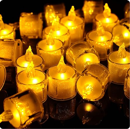 COSKIRA 24PCS Flameless Tea Light Candles, Realistic Flickering Bulb Christmas Tealights, Battery Operated, Fake Candle, LED Votive Candles with Warm White Light for Wedding -1