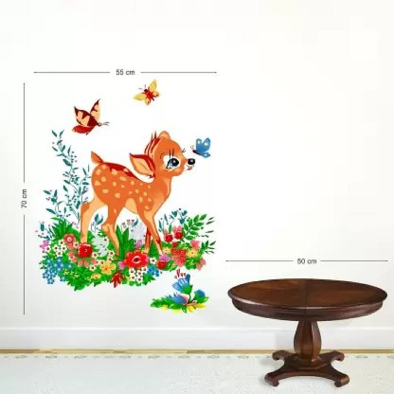 Rangoli New Modern Art Beautiful Deer Baby in Flowers & Butterflies Roaming Around Large Wall Sticker Size 55cm*70cm