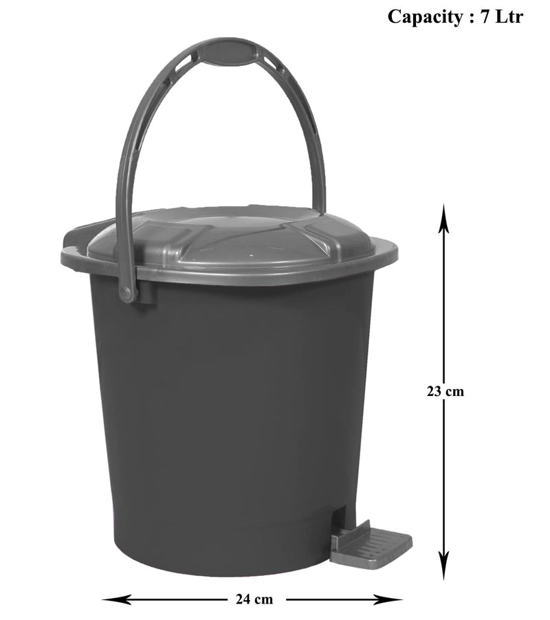 Kuber Industries Durable Plastic Pedal Dustbin|Waste Bin|Trash Can For Kitchen & Home With Handle,7 Litre (Gray)