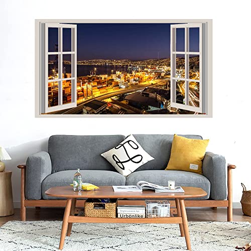 GADGETS WRAP Printed Wall Decal Sticker Fake Window Style Decal (90cm x 50cm) - Valparaiso Noche