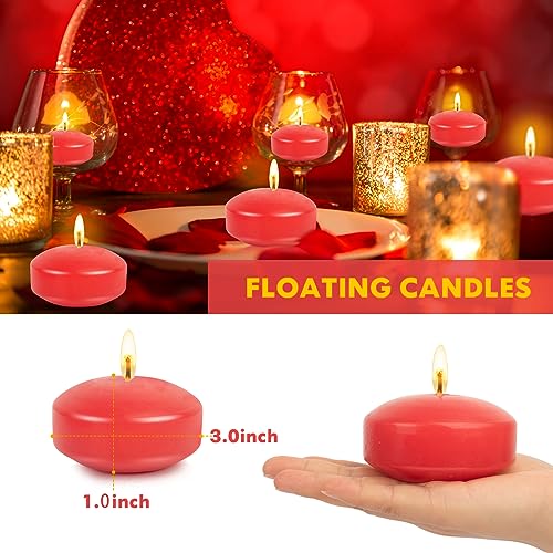 3inch White Floating Candles, 12/36PACK 13-15Hours Unscented Dripless Wax for Cylinder Vases, Centerpieces at Wedding, Birthday,Party, Pool, Holiday (36PACK, Red)