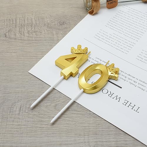 2.56 inch Gold 40 Number Birthday Candles,Gold Cake Number Candles, Numeral 40 Cake Topper for Birthday Decorations