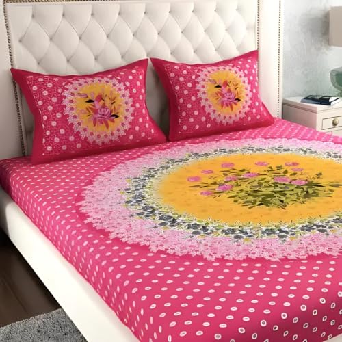 BedZone Pure Bedsheet for Double Bed, 100% Cotton Double Bed Sheet with 2 Pillow Covers King Size (Bedsheet for Double Bed Cotton) -Pink