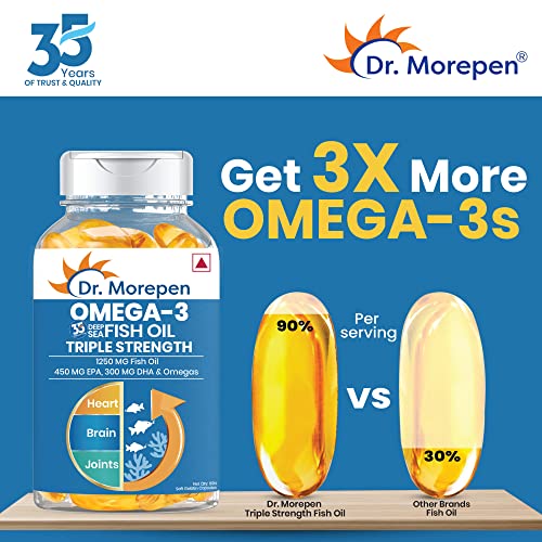 DR. MOREPEN Omega 3 Fish Oil Triple Strength 1250mg with 750 mg EPA & DHA | High Potency Fish Oil 60 Softgels Pack of 1