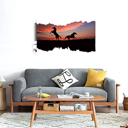 GADGETS WRAP Printed Wall Decal Sticker Scratched Paper Style Wall Decal (90cm x 50cm) - Horses Evening