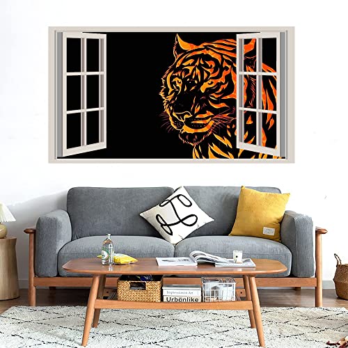 GADGETS WRAP Printed Wall Decal Sticker Fake Window Style Decal (90cm x 50cm) - Tiger Angry