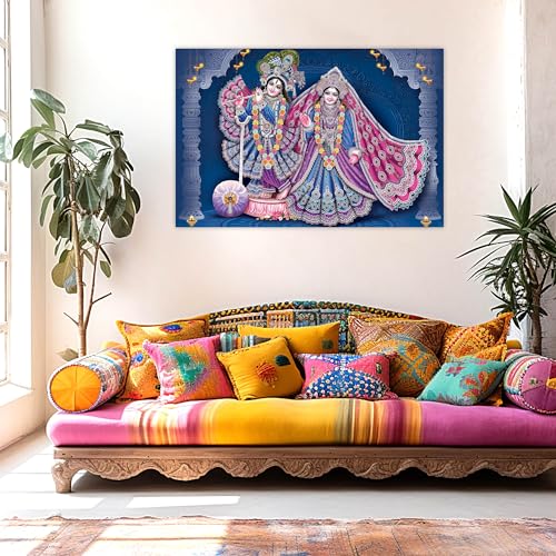 Indianara Rolled Sparkled Lord Radha Krishna Art Print for Room Décor Digital Reprint 36 inch x 24 inch Painting (10634PST)