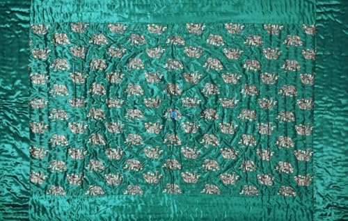 Indiafab Textiles Jaipuri Razai Rajasthani Traditional Silk Fabric Filling Pure Cotton Lightweight Winter and Summer Rajai Quilt Bedding Throw Blanket (Green Elephant Double Bed 90 X 108 INCHES)