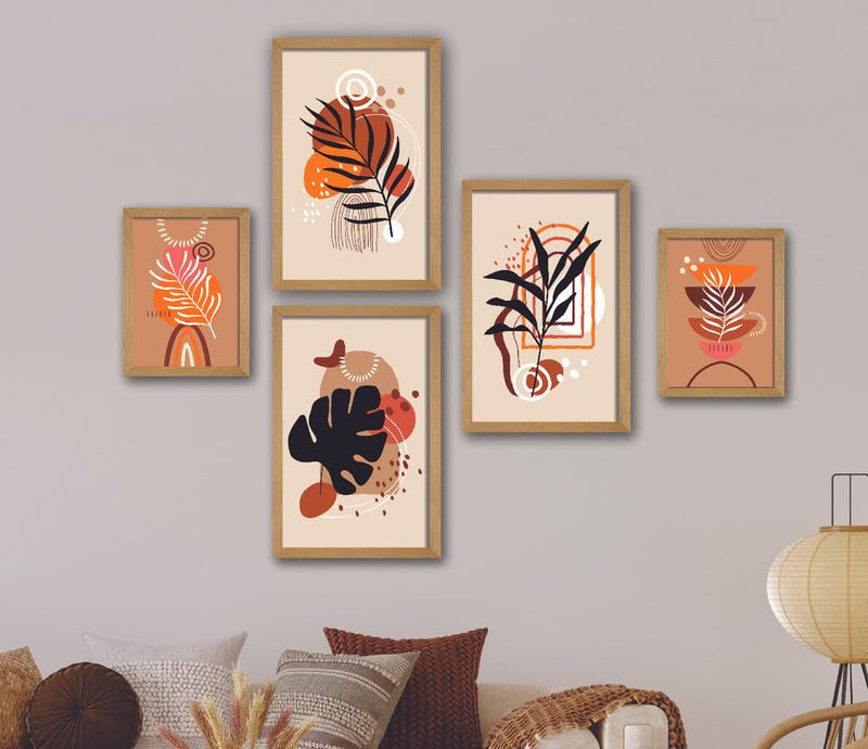 SAF paintings Set of 5 Modern Art Premium Brown frame painting for Wall Decoration SA-B09M3K2