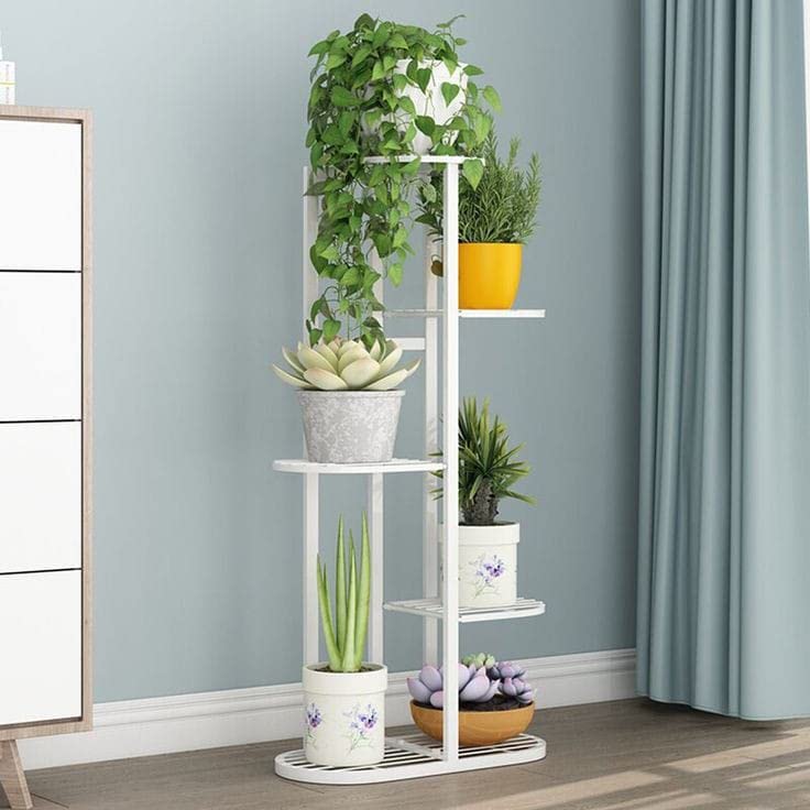 THE PLANT FAIRIES 5 Tier 6 Potted Plant Stands for Indoors and Outdoors, Flower Pot Holder Shelf for Multi Plants, White Metal Plant Stand (6 of 7 WHITE)