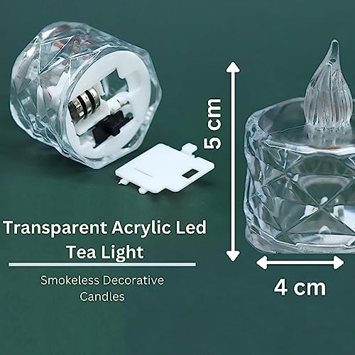 ARGUS by Trinity Flameless and Smokeless Decorative Candles Transparent Acrylic Led Tea Light Candle for Christmas, Festival,Candles (24, Warm White)