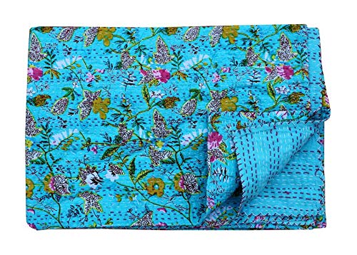 Fashion Hub Indian Handmade Kantha Quilt Cotton Kantha Bed Cover Home Decor( Multicolour 90 x 108 Inch) Queen