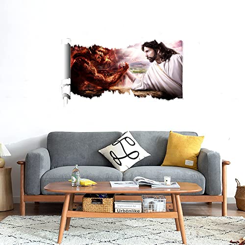 GADGETS WRAP Printed Wall Decal Sticker Scratched Paper Style Wall Decal (90cm x 50cm) - Satan n Jesus