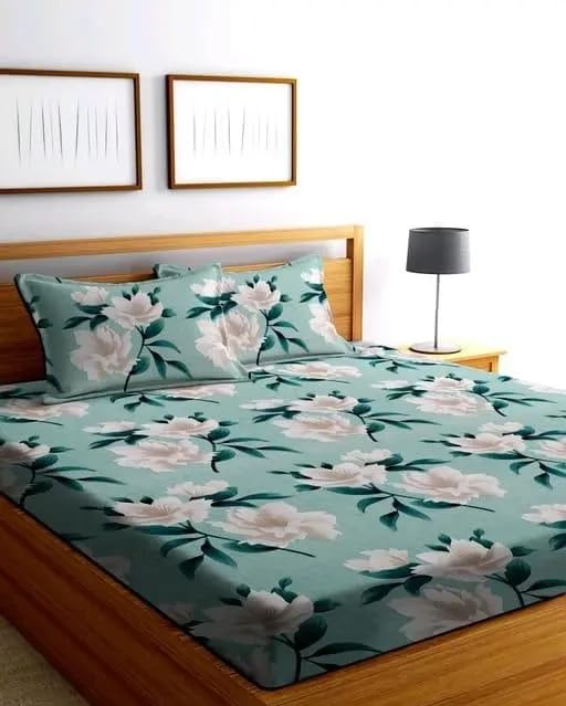 Glace Cotton Prime Collection Ultrasoft Skin Friendly King Size Elastic Fitted Printed Double Bedsheet with 2 Pillow Covers (72 x 78 Inch)