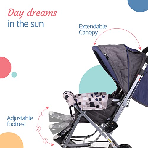 LuvLap Sunshine Baby Stroller / Pram for 0 to 3 Years, New Born /Toddler / Kid, 5 Point Safety Harness, Adjustable backrest, 360° Swivel Wheel, Large storage basket, Reversible Handlebar(Navy Blue)