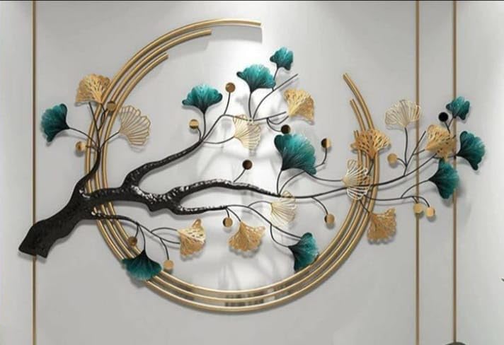 ULTRA SHINE HOME DECOR 3D Metal Art Tree Leaf Wall Hanging Sculptures for Modern Home Decoration, Bedroom, Living Room, Hotel & Restaurant (52 x 28 Inch)